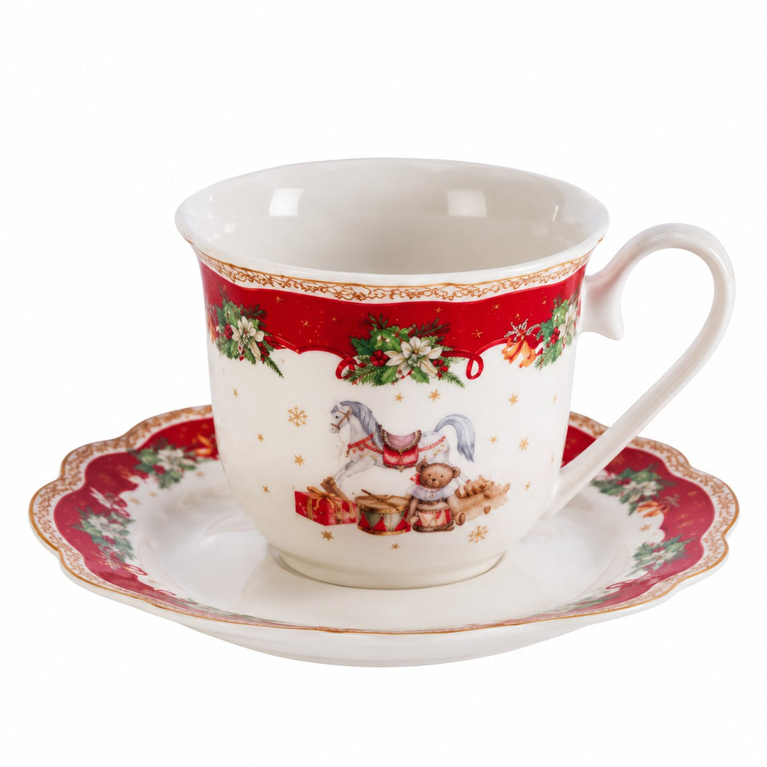 Ad Trend Christmas Tea Cup with Saucer Ø10xH8 cm – Tea Cup and Saucer Set for the Christmas Table