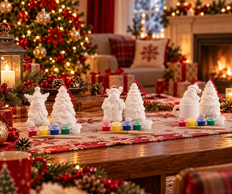 Ad Trend Set 2 Christmas Decorations to Paint with Brush and 5 Assorted Paints 1 Set – DIY Creative Christmas Kit