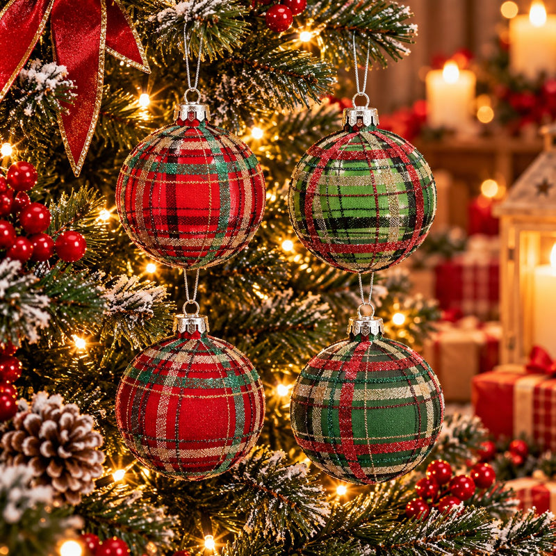 Ad Trend Glass Christmas Bauble with Assorted Tartan Design Ø8 cm 1 Pcs – Decorative Christmas Tree Ornament