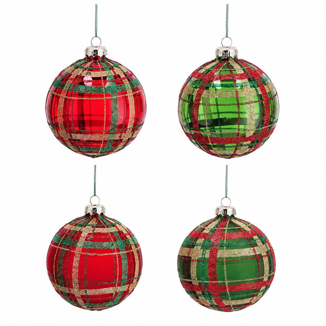 Ad Trend Glass Christmas Bauble with Assorted Tartan Design Ø8 cm 1 Pcs – Decorative Christmas Tree Ornament