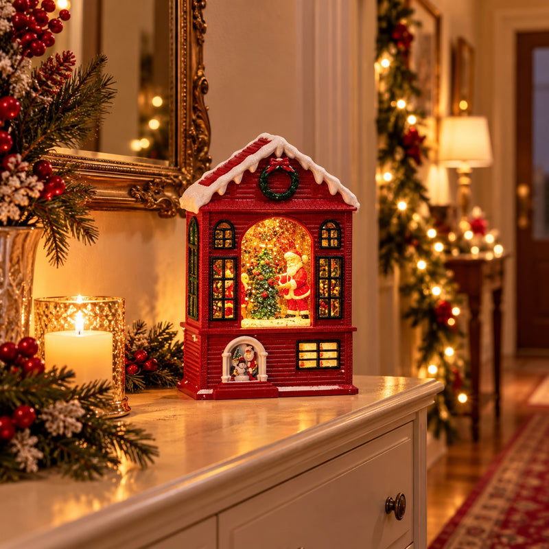 Ad Trend Decorative Santa Claus House in Plastic with LED Lights and Music 14.5x8xH22 cm – Luminous and Musical Christmas Decoration for the Home