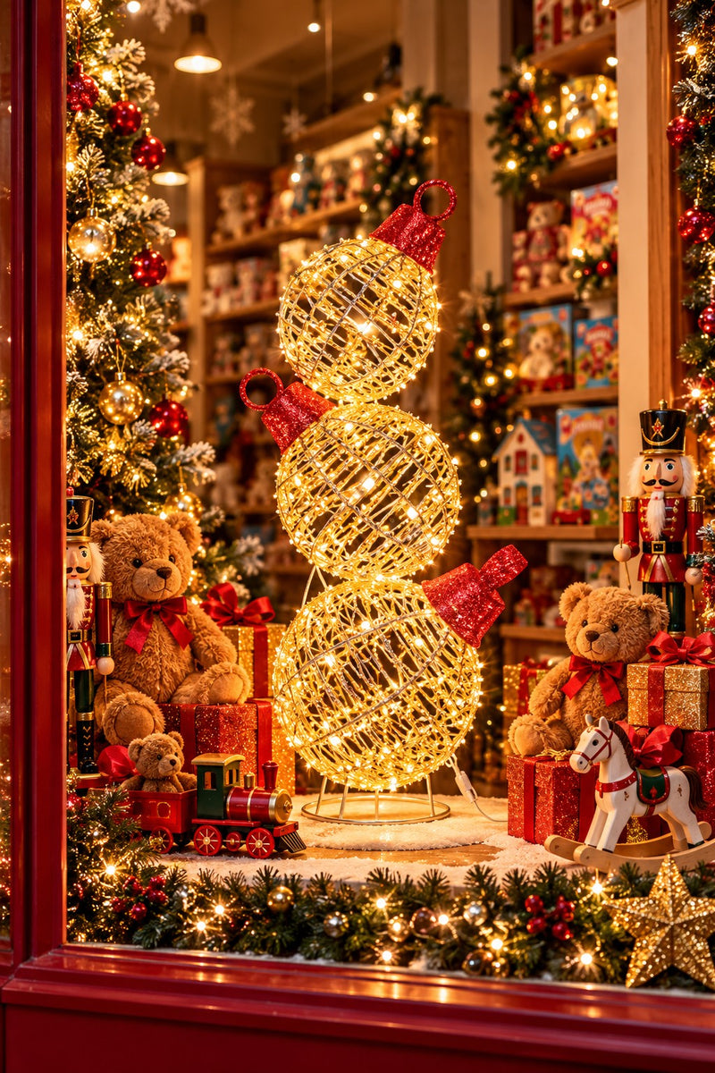 Ad Trend Luminous Christmas Ball Tower Gold in Iron and Plastic with 600 LED Lights IP44 Ø30xH83 cm – Outdoor Christmas Decoration