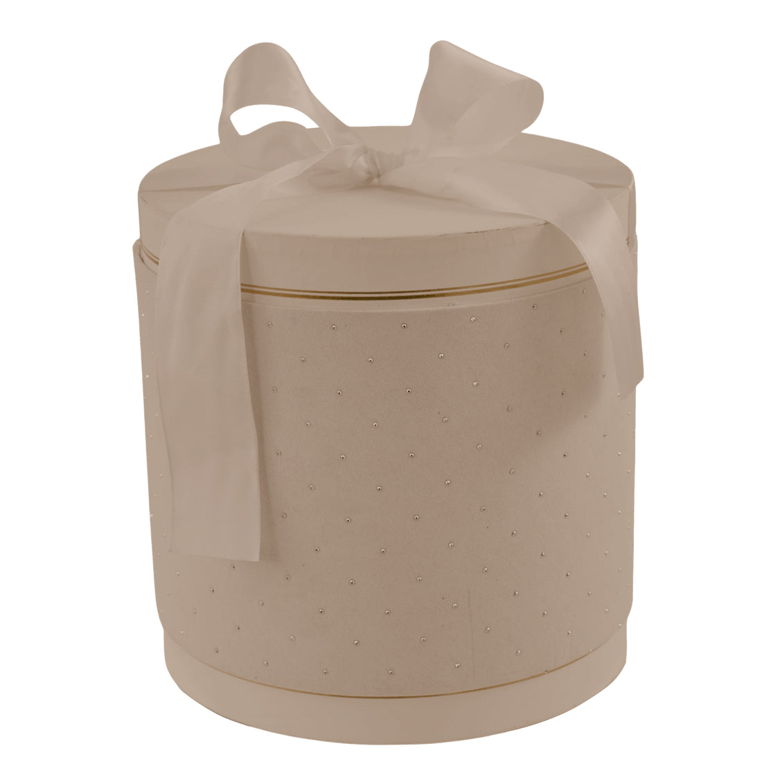 The Arcolaio Round Christmas Box in Taupe Gray Velvet D 24 x 22 Cm