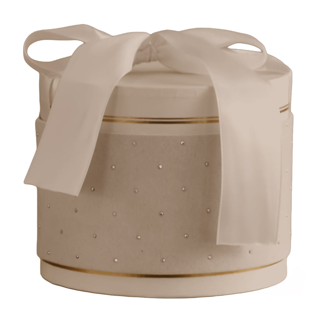 The Arcolaio Small Round Christmas Box in Taupe Gray Velvet