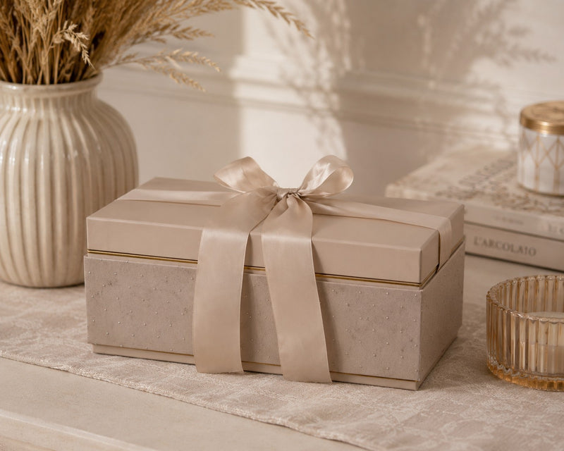 L'Arcolaio Large Rectangular Christmas Box in Velvet 33.6x20.7x14.1 Cm Dove Grey Velvet
