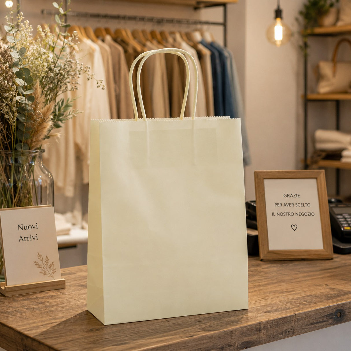 L'Arcolaio Shopper Kraft Panna Regali Natalizi 18x7x24 cm Cf 10 pz