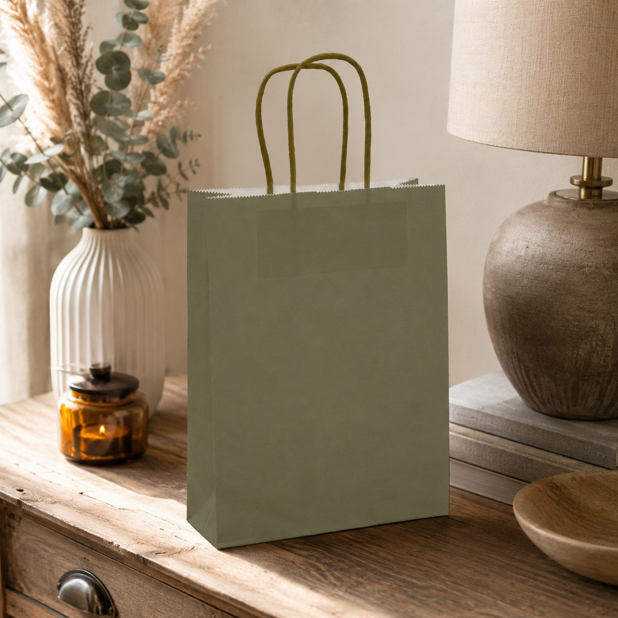 L'Arcolaio Green Kraft Shopper Gift Bags 18x7x24 cm Pack of 10