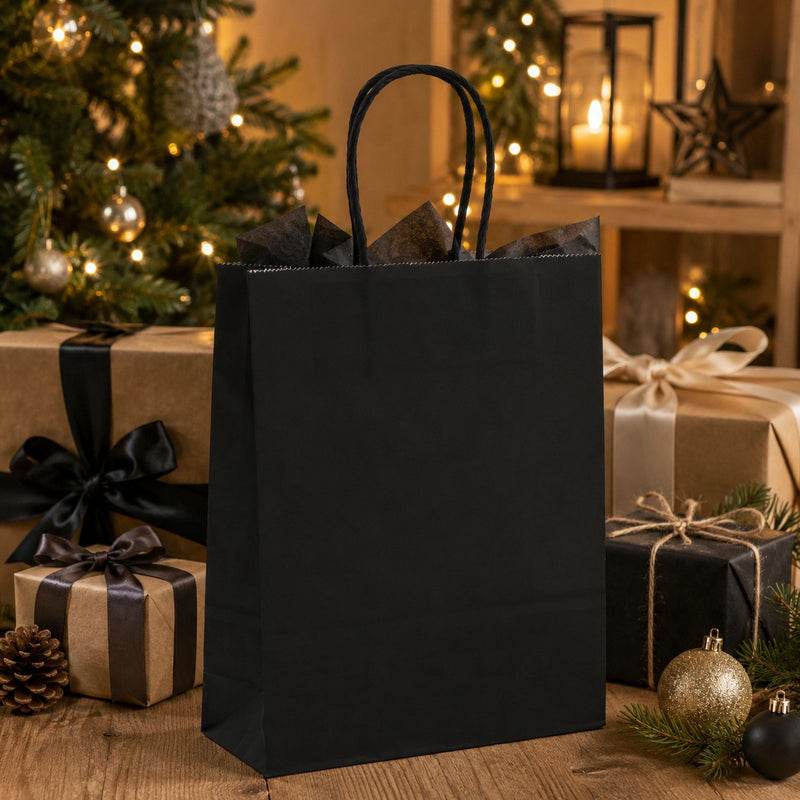 L'Arcolaio Black Kraft Shopper Christmas Gifts 22X10X29 Pack of 10