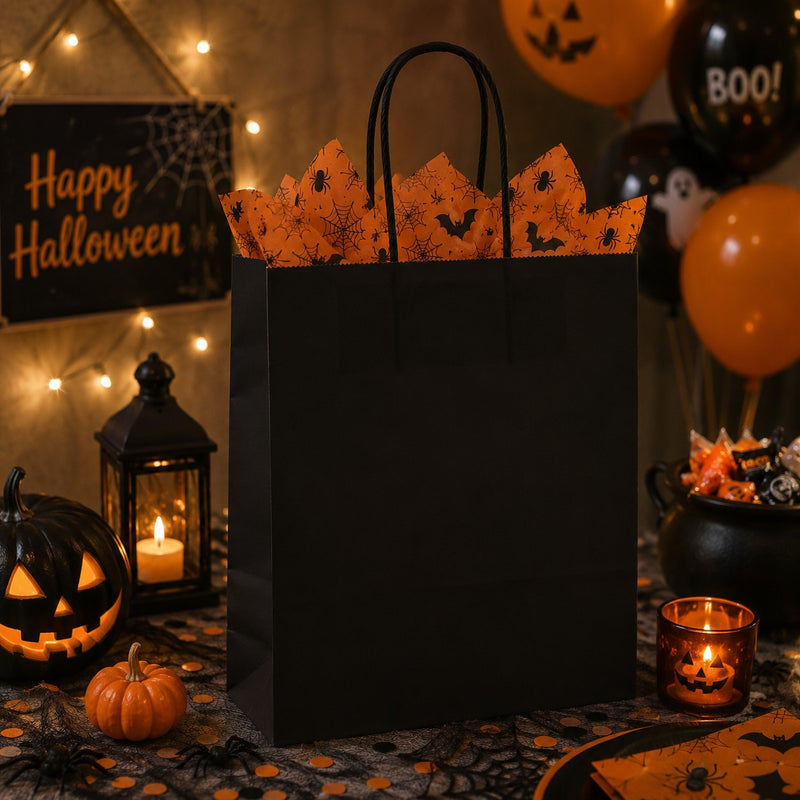 L'Arcolaio Black Kraft Shopper Carrier Bag for Christmas Gifts 26x11x34 cm Pack of 10