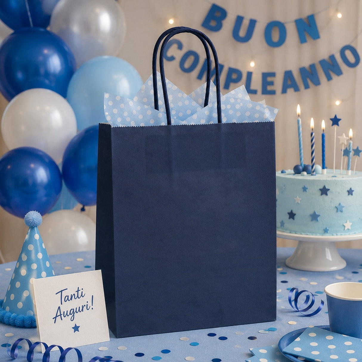 L'Arcolaio Blue Kraft Shopper Gift Bags 26x11x34 cm Box of 10 Pieces