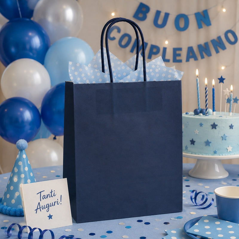 L'Arcolaio Blue Kraft Shopper Gift Bags 26x11x34 cm Box of 10 Pieces