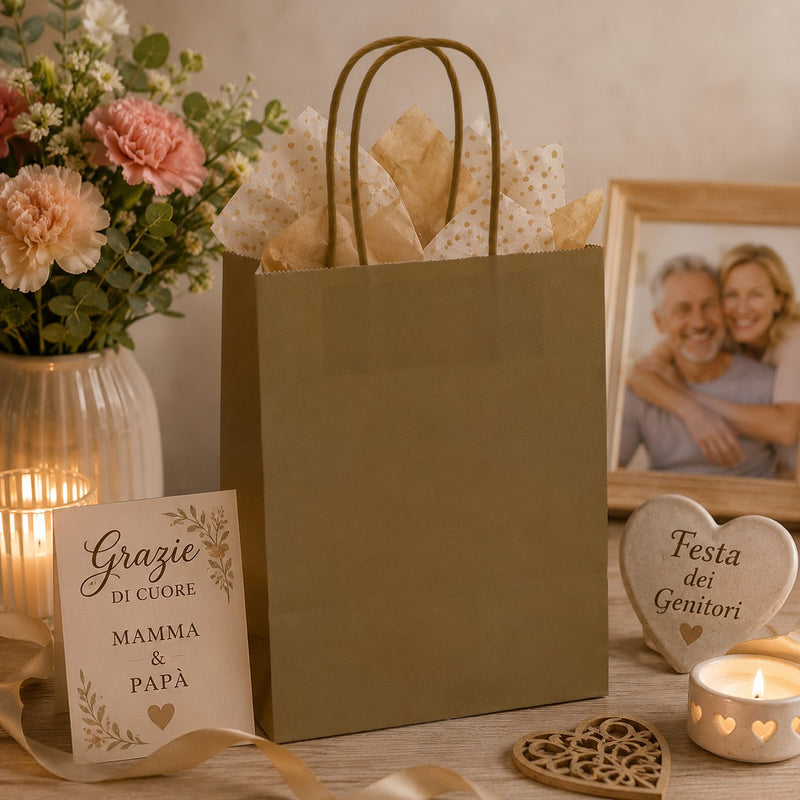L'Arcolaio Gold Kraft Shopper Gift Bags 26x11x34 cm Box of 10 Pieces