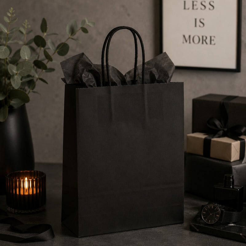 L'Arcolaio Black Kraft Shopper Bag Christmas Gifts 45x15x50 cm Pack of 10