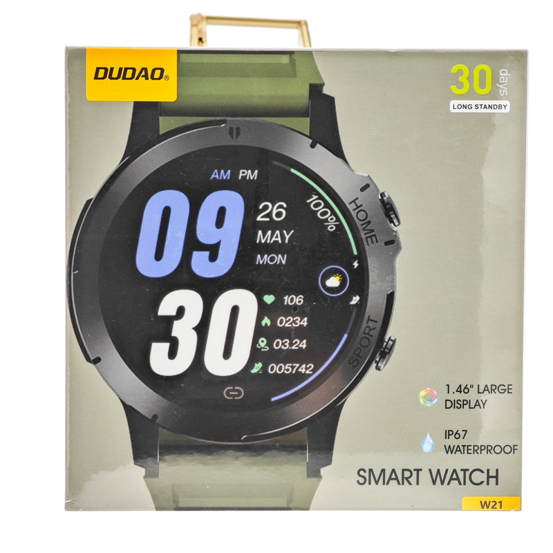 L'Arcolaio Smartwatch Bluetooth W21 with 1.46" Touch Display, IP67 Waterproof, Up to 30 Days Battery Life, Green Strap