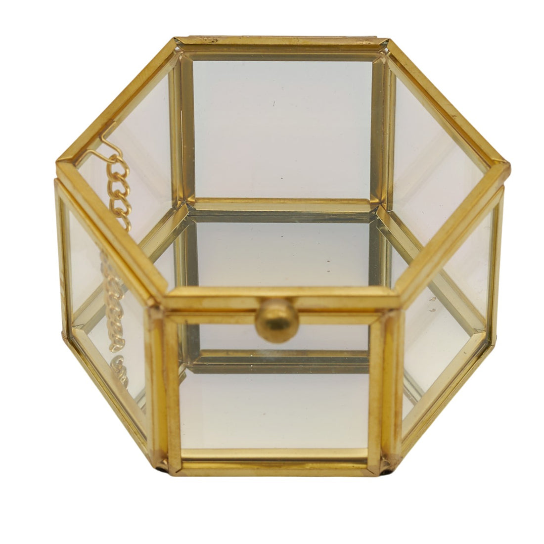 L'Arcolaio Gold Glass Small Hexagonal Jewelry Box 4.5x8x8 cm Elegant Jewelry Container