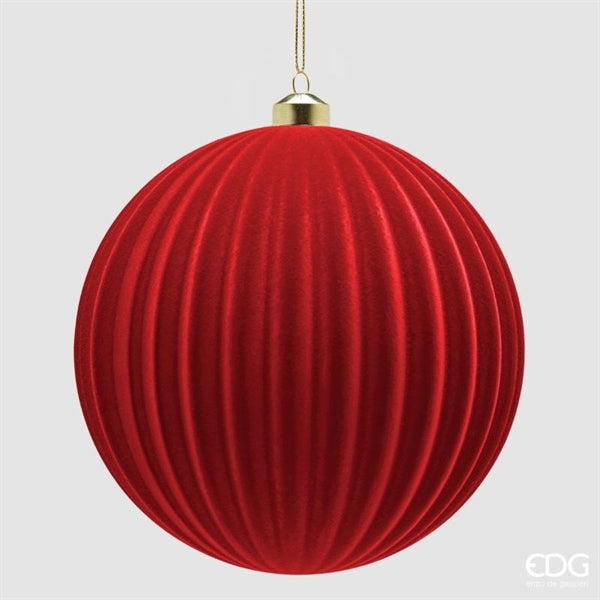 EDG Enzo De Gasperi Velvet Striped Christmas Ball Red Ø17.5 cm – Christmas Decoration