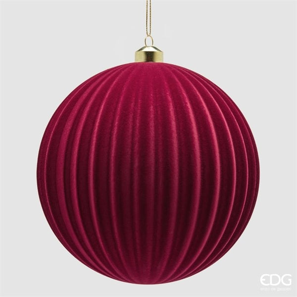 EDG Enzo De Gasperi Velvet Striped Christmas Bauble Burgundy Ø17.5 cm – Christmas Decoration