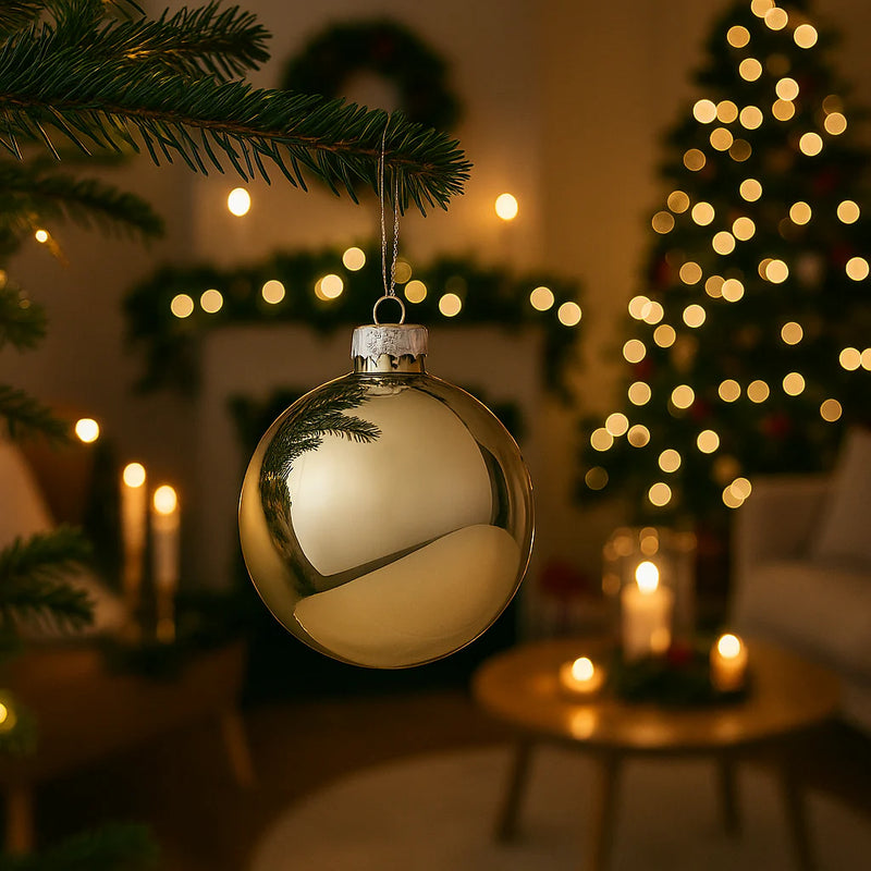 Bizzotto Sfera Christmas Ornament in Glossy Champagne Glass D100