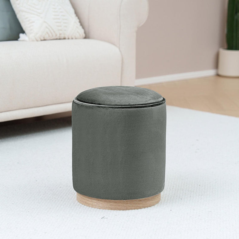 Versa Puff with Storage and Gray Velvet Tray