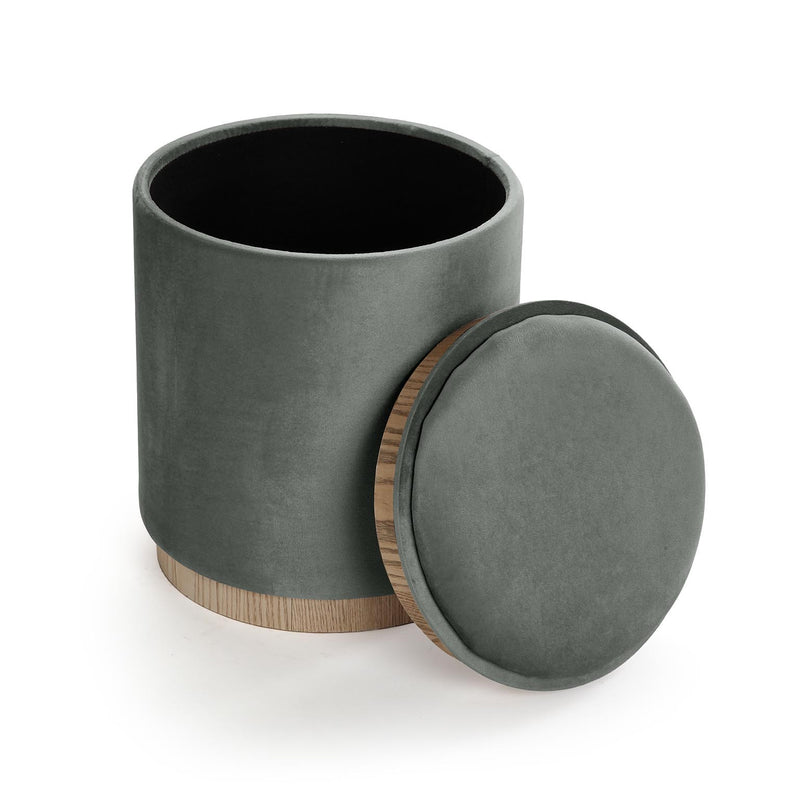 Versa Puff with Storage and Gray Velvet Tray