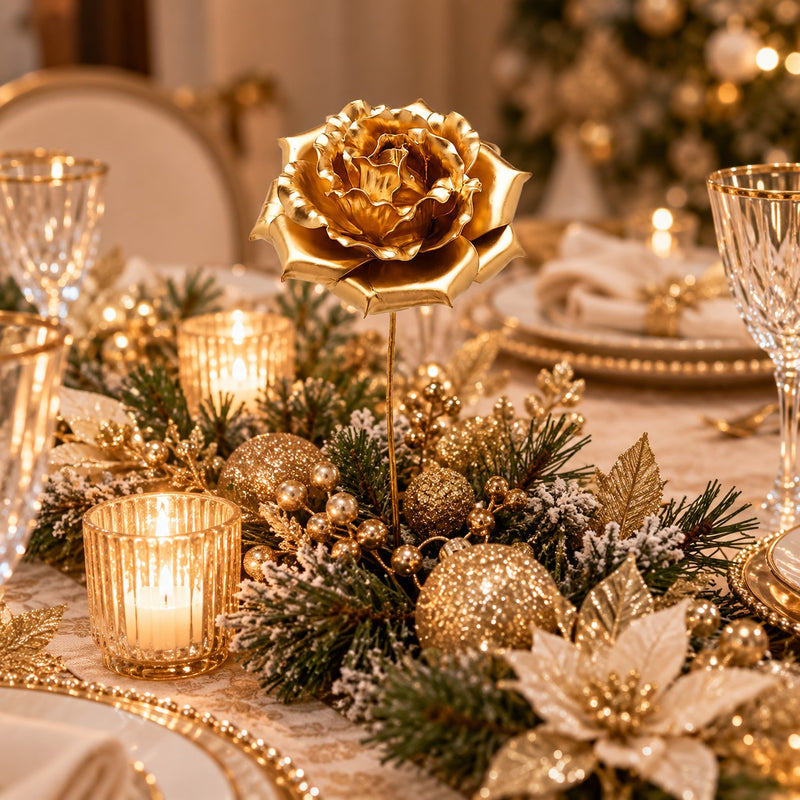 EDG Enzo De Gasperi Rosa Glossy Ramo Gold H60 Ø20 cm – Floral Christmas Decor
