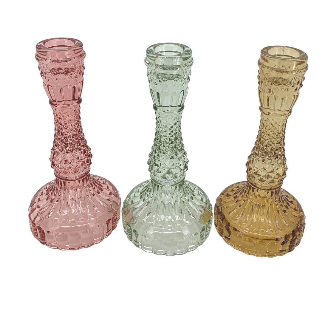 Wicker Box Glass Candle Holder D 3 Cm H 17 Cm Pink Amber Sage Set 3 Pcs