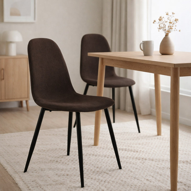 Versa Sedia da Pranzo Nora Color Marrone in Tessuto con Gambe in Metallo Nero – Sedia Moderna per Cucina e Soggiorno