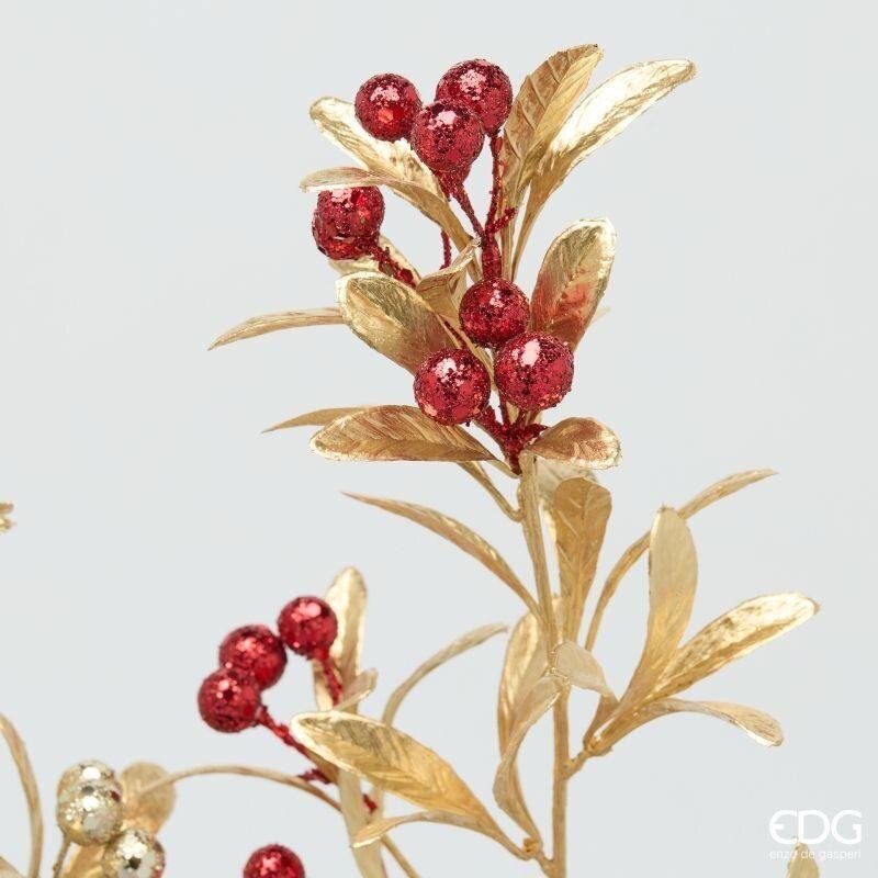 EDG Enzo De Gasperi Berry Branch with Leaves Red Gold H75 cm – 1 Assorted Piece Christmas Decoration