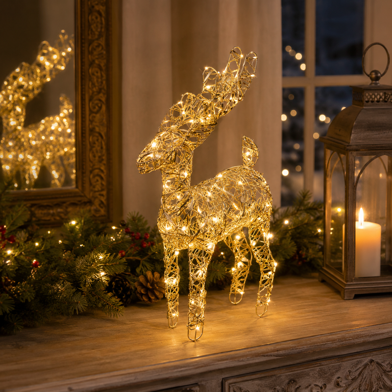 EDG Enzo De Gasperi Christmas Reindeer Decoration LED Intertwining 40 MicroLeds H 37 Cm W 25 Cm L 12 Cm IP20 Gold