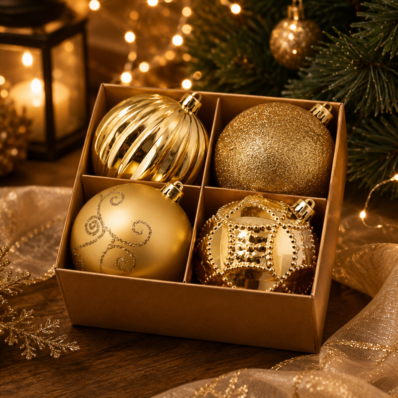 EDG Enzo De Gasperi Poly Mix Christmas Ball D 10 Cm Pack 4 Pcs Light Gold