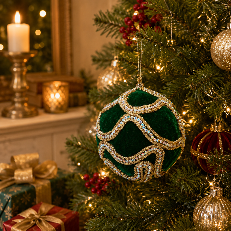 EDG Enzo De Gasperi Christmas Decoration Ball Decogemme D 10 Cm Green Gold 1 Pc