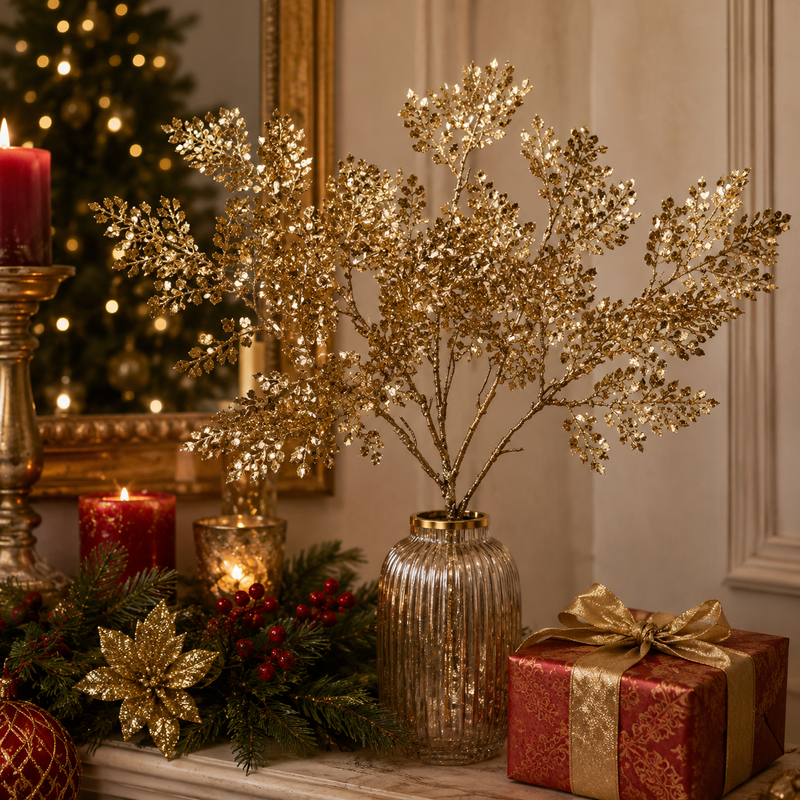 EDG Enzo De Gasperi Metallic Fern Christmas with Glitter H 46 Cm Gold 1 Pc