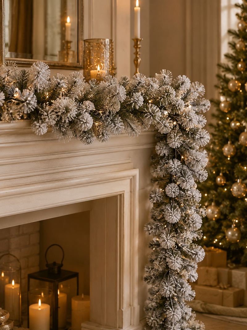 EDG Enzo De Gasperi Christmas Garland Snowy Pine L 270 Cm 180 Thick Branches White Green