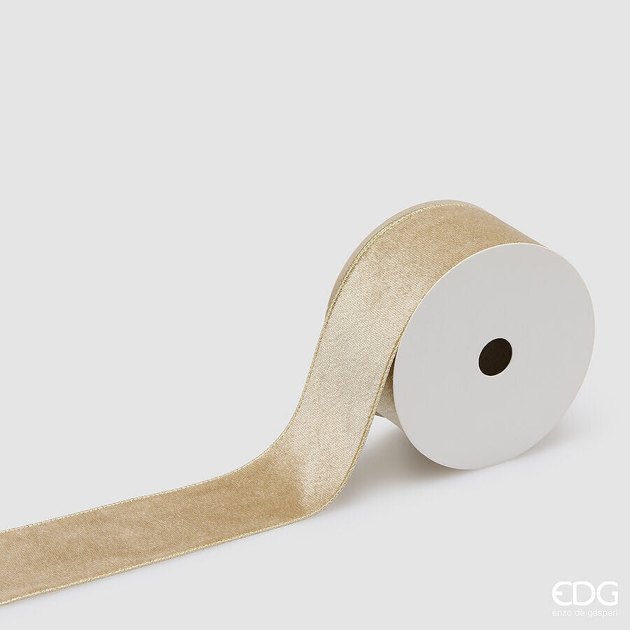 EDG Enzo De Gasperi Velvet Ribbon Sand 6.3 cm x 10 m – Christmas Decoration