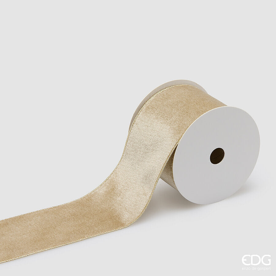 EDG Enzo De Gasperi Velvet Ribbon Sand 8.9 cm x 10 m – Christmas Decoration