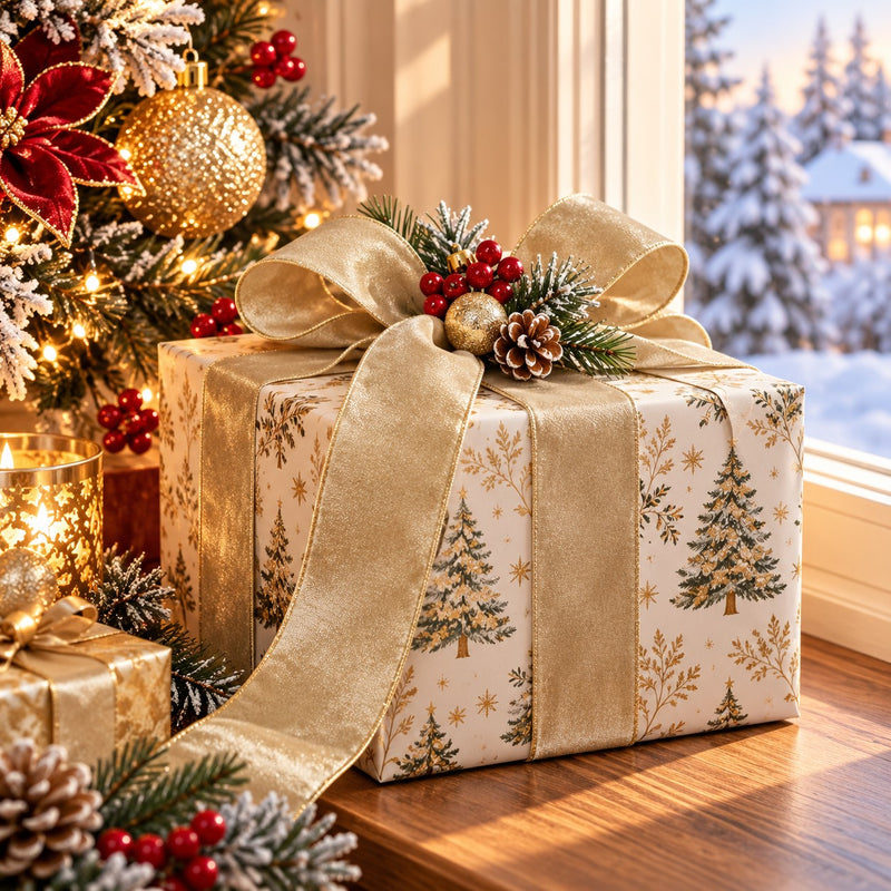 EDG Enzo De Gasperi Velvet Ribbon Sand 8.9 cm x 10 m – Christmas Decoration