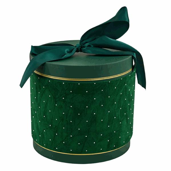 L'Arcolaio Round Christmas Velvet Box, Medium, Green, D 19.4x18.2 cm