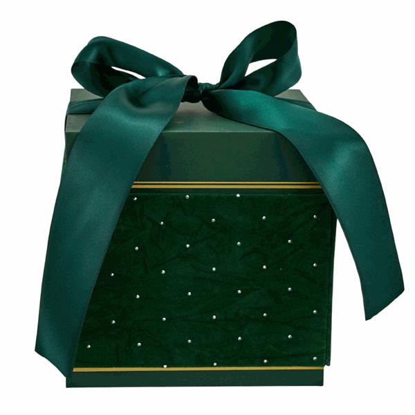 L'Arcolaio Square Christmas Box Medium Green Velvet 14.7X14.7X12.2 CM