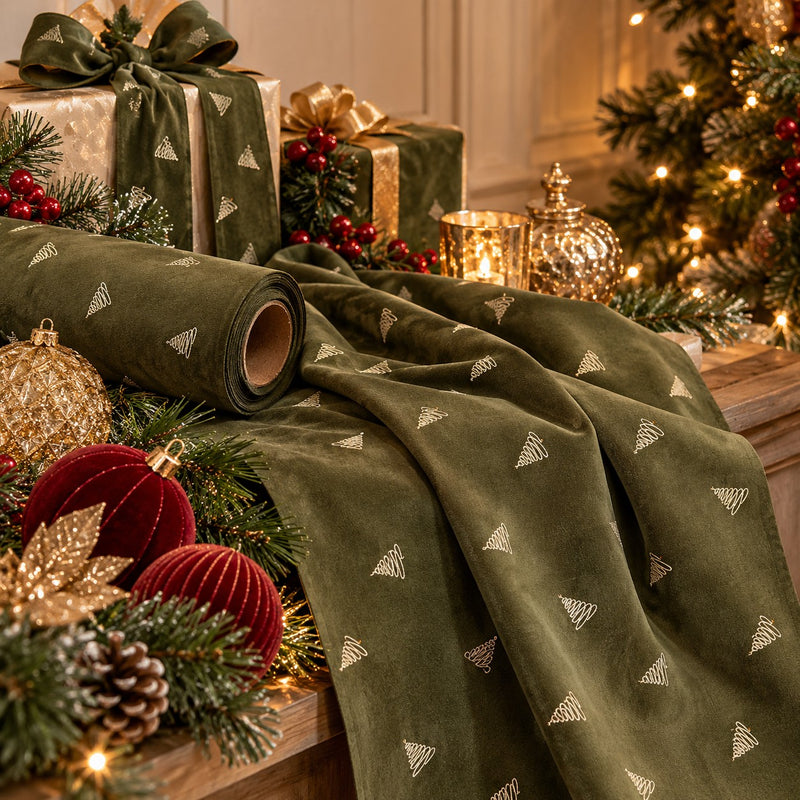 EDG Enzo De Gasperi Decorative Fabric Pine Olive Roll 35x200 cm – Christmas Decoration