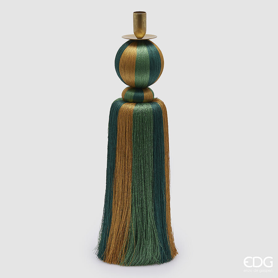 EDG Enzo De Gasperi Christmas Tassel Candle Holder H 45 Cm Green Gold