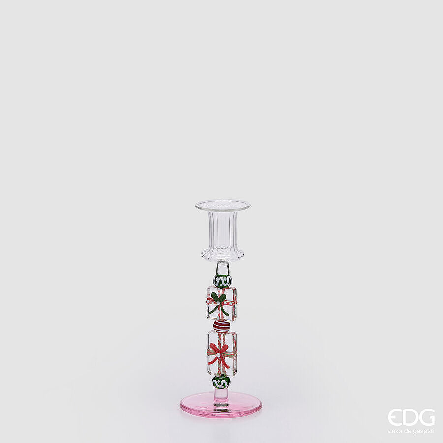 EDG Enzo De Gasperi Candle Holder Pacchi Green Pink H18.5 Ø7.5 cm – Christmas Decoration