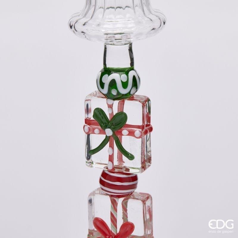 EDG Enzo De Gasperi Candle Holder Pacchi Green Pink H18.5 Ø7.5 cm – Christmas Decoration