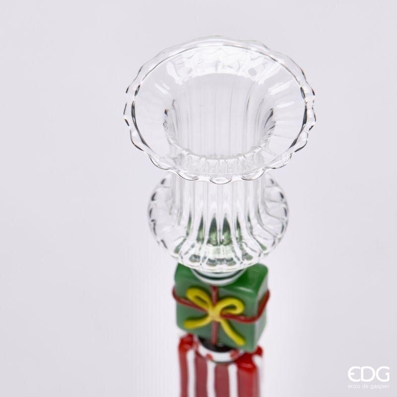 EDG Enzo De Gasperi Candle Holder Pacchi Green Red H22 Ø7.5 cm – Christmas Decoration