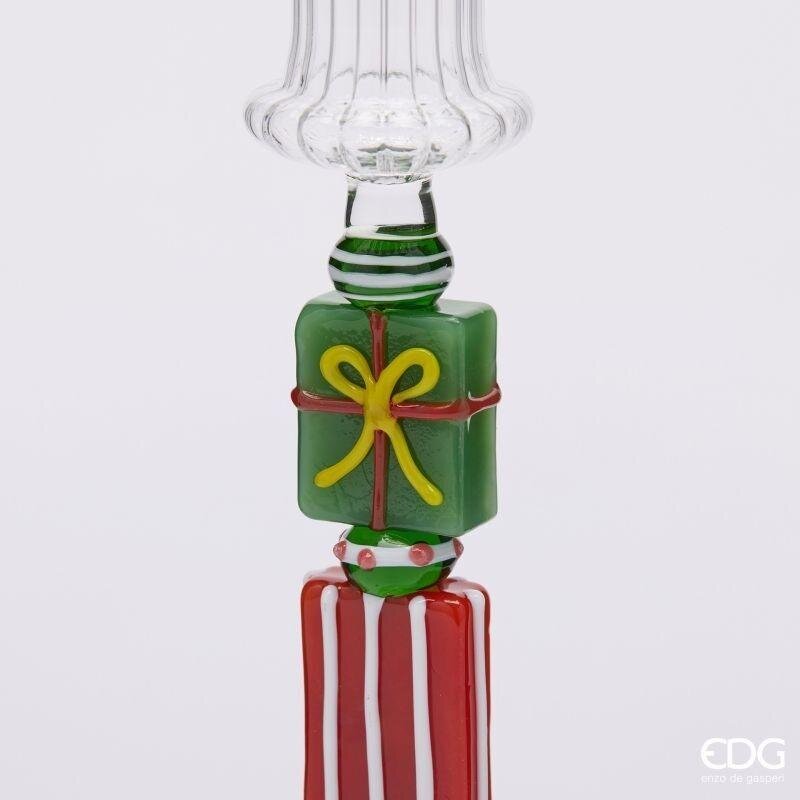 EDG Enzo De Gasperi Candle Holder Pacchi Green Red H22 Ø7.5 cm – Christmas Decoration