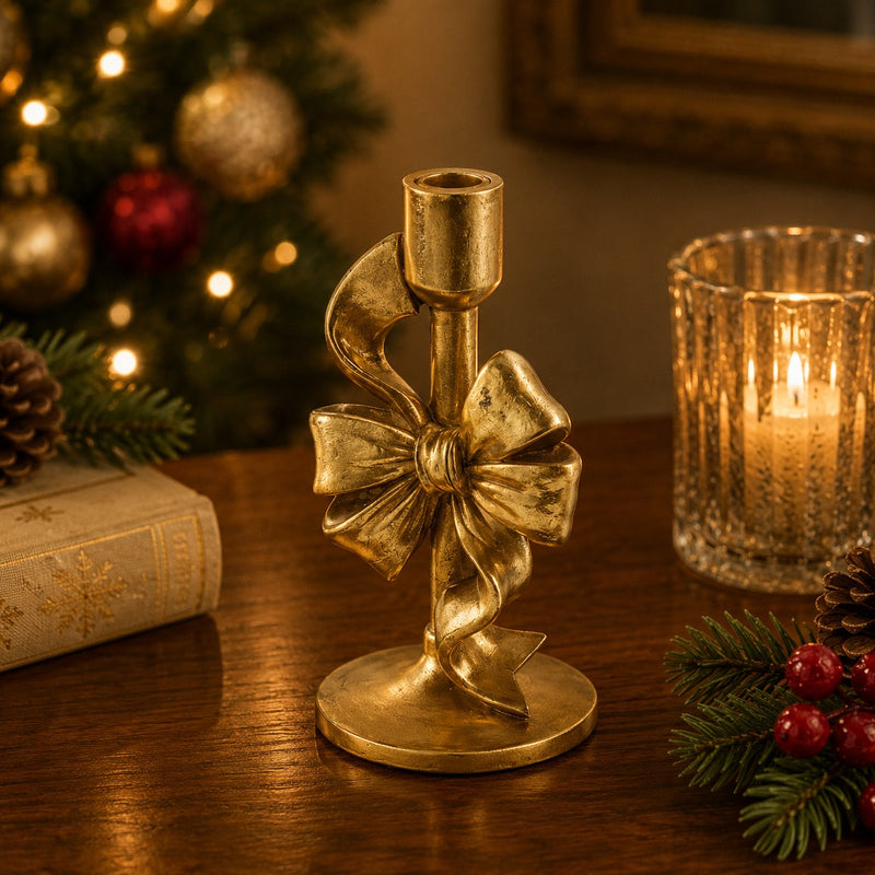 EDG Enzo De Gasperi Candle Holder Christmas with Bow H22x11x11 cm Dark Gold – Christmas Decoration