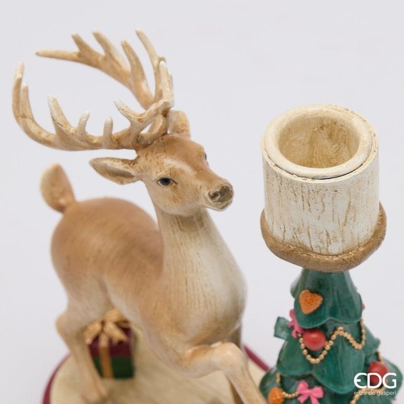 EDG Enzo De Gasperi Portacandela Natalizio Renna con Pino H18x15x8 cm Nocciola – Decorazione di Natale