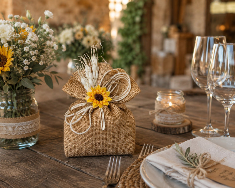 Creazioni per Enzo Natural Jute Gift Bag Favour Holder 14x12 cm Pack of 10 pieces