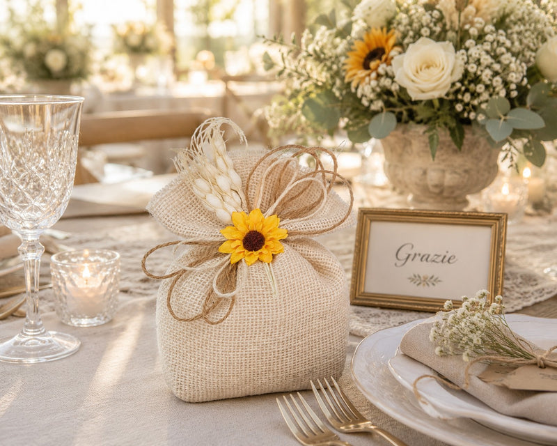 Creations for Enzo Sacchetto Jute Cream 14x12 cm 10 pc Wedding Favor Candy Holder