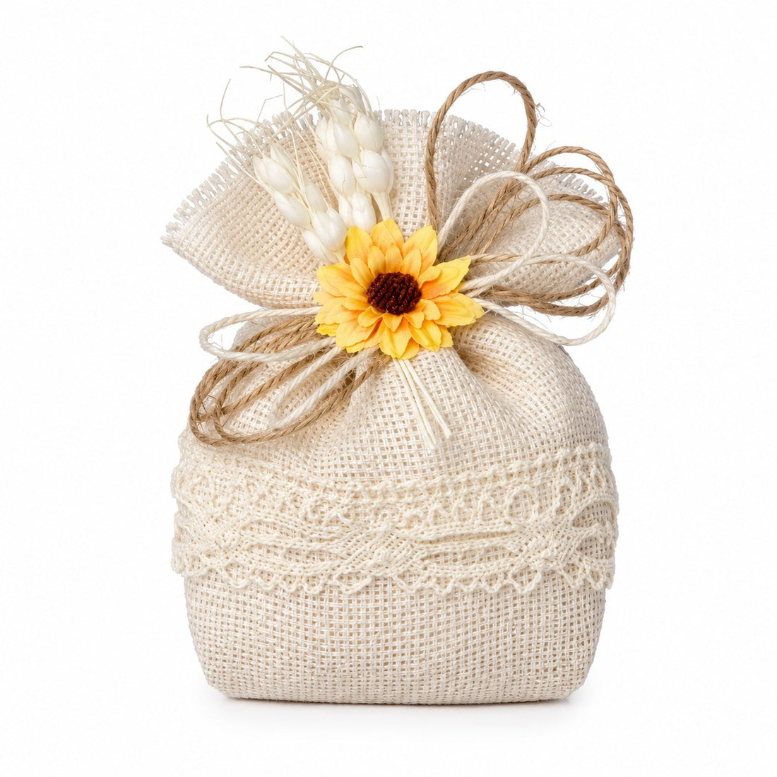 Creazioni per Enzo Cream Jute Bag Favour Holder 12x8cm Pack of 10 pcs