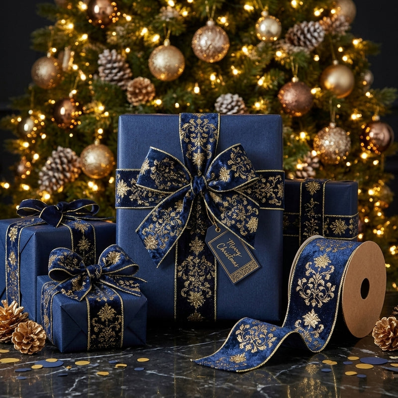 Piovaccari Ribbon Lilibeth Blue 100 mm x 10 m – Decorative Christmas Ribbon for Christmas Trees, Bows and Gift Wrapping